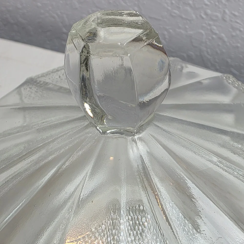 Vintage Jeannette 'Dewdrop' Clear Pressed Glass Butter Dish & Lid Art Deco Style
